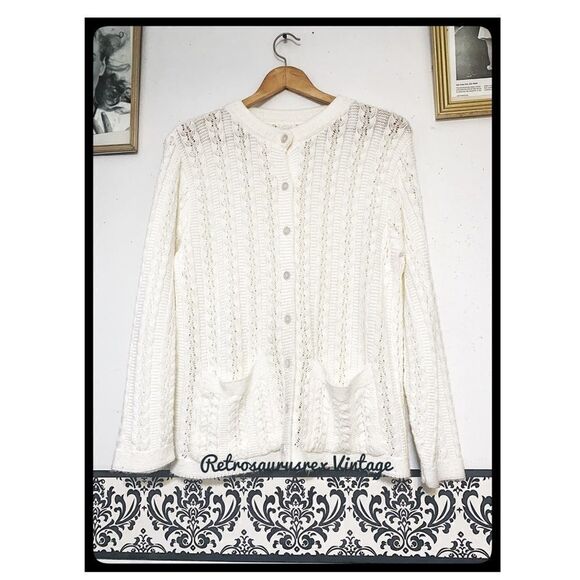 Vintage Retro Plus Off White Cardigan Sweater 2X - Picture 3 of 5